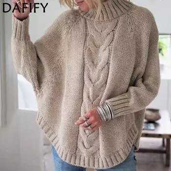 DAFIFY Женская мода повседневная осень-зима однотонный принт длинный рукав высокий ворот свитера S хаки