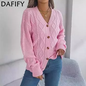 DAFIFY Женская мода повседневная осень-зима однотонный принт длинный рукав V-образный вырез свитера S розовый