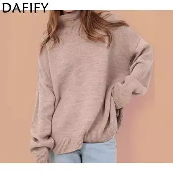 DAFIFY Женская мода повседневная осень-зима однотонный принт длинный рукав высокий ворот свитера S розовый