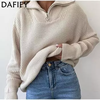 DAFIFY Женская мода повседневная осень-зима однотонный принт длинный рукав поло воротник свитера S абрикосовый