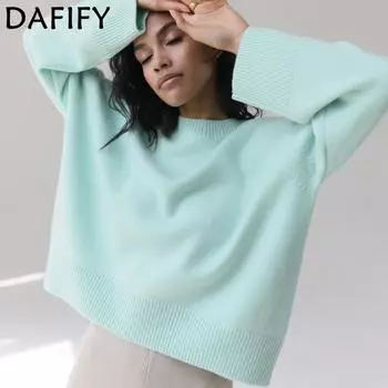 DAFIFY Женская мода повседневная осень-зима однотонный принт длинный рукав О-образный вырез свитера S изумрудный