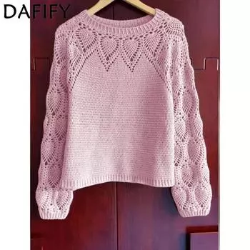 DAFIFY Женская мода повседневная осень-зима однотонный принт длинный рукав О-образный вырез свитера S чёрный