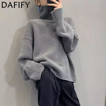 DAFIFY Женская мода повседневная осень-зима однотонный принт длинный рукав высокий ворот свитера Size: One Size светло-коричневого