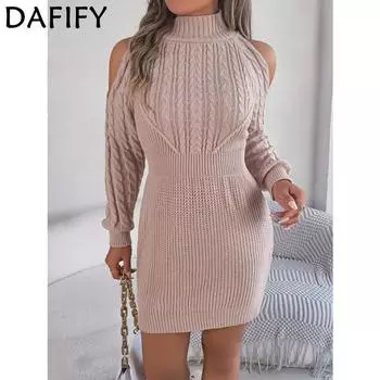 DAFIFY Женская мода повседневная осень-зима однотонный принт длинный рукав высокий ворот свитера S розовый