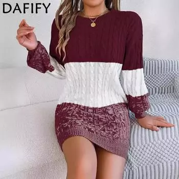 DAFIFY Женская мода повседневная осень-зима однотонный принт длинный рукав О-образный вырез свитера S бордовый