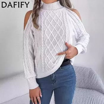 DAFIFY Женская мода повседневная осень-зима однотонный принт длинный рукав высокий ворот свитера S белый