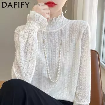 DAFIFY Женская мода повседневная осень-зима однотонный принт длинный рукав полуводолазка свитера M белый