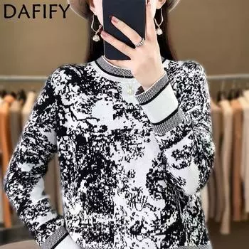 DAFIFY Женская мода повседневная осень-зима однотонный принт длинный рукав О-образный вырез свитера S чёрный