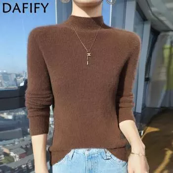 DAFIFY Женская мода повседневная осень-зима однотонный принт длинный рукав полуводолазка свитера M бежевый