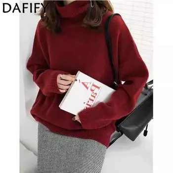 DAFIFY Женская мода повседневная осень-зима однотонный принт длинный рукав высокий ворот свитера One size белый