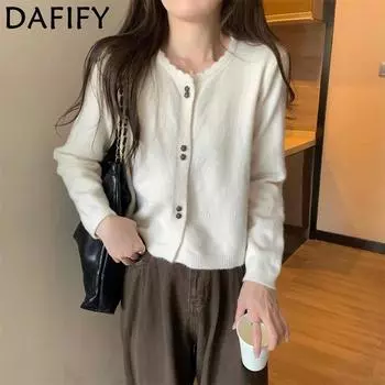 DAFIFY Женская мода повседневная осень-зима однотонный принт длинный рукав О-образный вырез свитера One Size белый