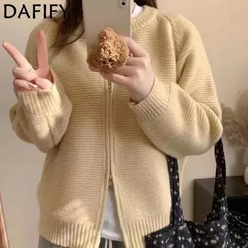 DAFIFY Женская мода повседневная осень-зима однотонный принт длинный рукав О-образный вырез свитера One Size белый