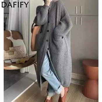 DAFIFY Женская мода повседневная осень-зима однотонный принт длинный рукав высокий ворот свитера Size: One Size серый