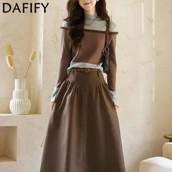 DAFIFY Женская мода повседневная осень-зима однотонный принт длинный рукав полуводолазка свитера Size: One Size