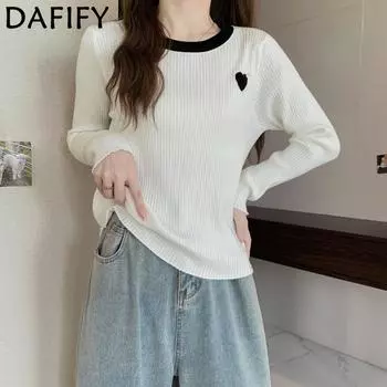 DAFIFY Женская мода повседневная осень-зима однотонный принт длинный рукав О-образный вырез свитера Size: One Size белый