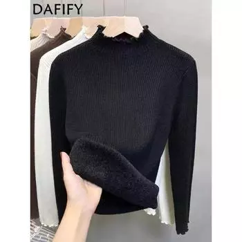 DAFIFY Женская мода повседневная осень-зима однотонный принт длинный рукав полуводолазка свитера One Size чёрный