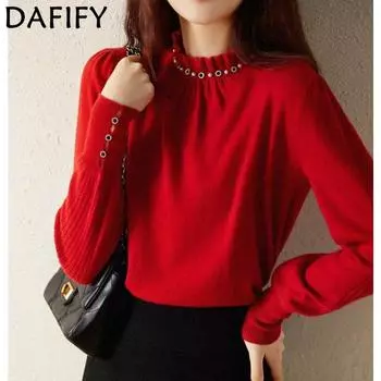 DAFIFY Женская мода повседневная осень-зима однотонный принт длинный рукав О-образный вырез свитера One size розовый