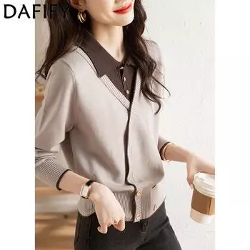 DAFIFY Женская мода повседневная осень-зима однотонный принт длинный рукав поло воротник свитера One Size