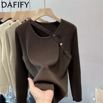 DAFIFY Женская мода повседневная осень-зима однотонный принт длинный рукав О-образный вырез свитера One Size верблюд