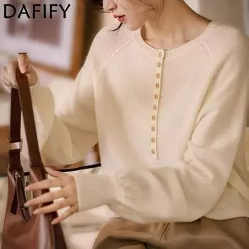 DAFIFY Женская мода повседневная осень-зима однотонный принт длинный рукав О-образный вырез свитера One size