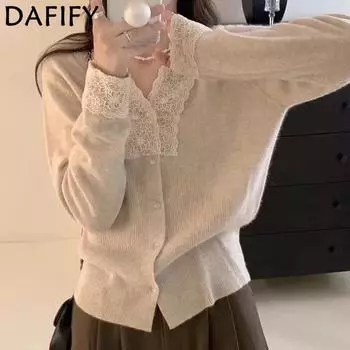 DAFIFY Женская мода повседневная осень-зима однотонный принт длинный рукав V-образный вырез свитера One Size абрикосовый