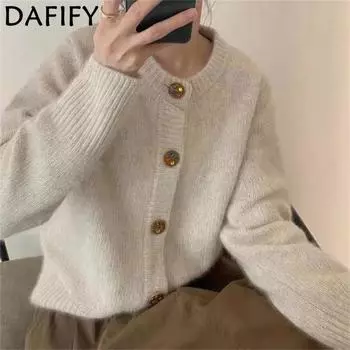 DAFIFY Женская мода повседневная осень-зима однотонный принт длинный рукав О-образный вырез свитера Size: One Size бежевый