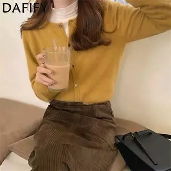 DAFIFY Женская мода повседневная осень-зима однотонный принт длинный рукав О-образный вырез свитера One Size