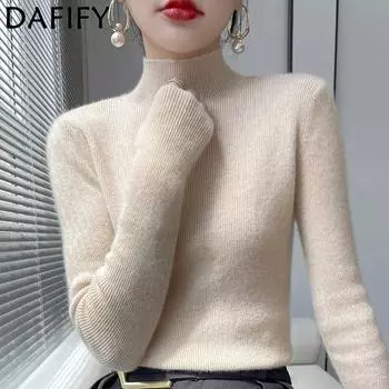 DAFIFY Женская мода повседневная осень-зима однотонный принт длинный рукав полуводолазка свитера S