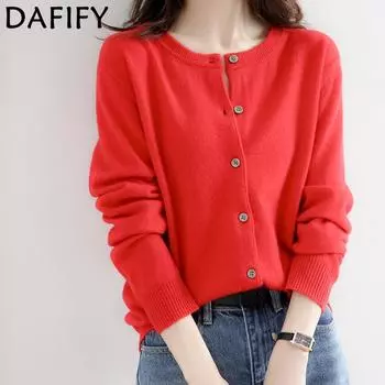 DAFIFY Женская мода повседневная осень-зима однотонный принт длинный рукав О-образный вырез свитера S красный