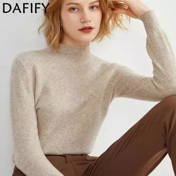 DAFIFY Женская мода повседневная осень-зима однотонный принт длинный рукав полуводолазка свитера S белый