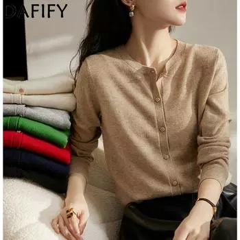 DAFIFY Женская мода повседневная осень-зима однотонный принт длинный рукав О-образный вырез свитера One Size