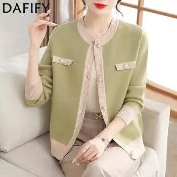 DAFIFY Женская мода повседневная осень-зима однотонный принт длинный рукав О-образный вырез свитера One Size