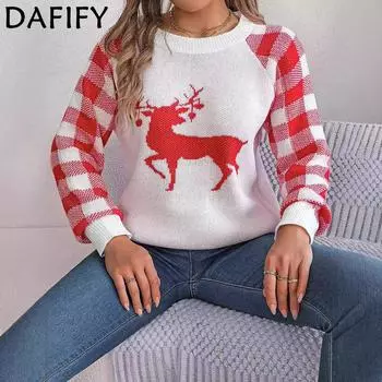 DAFIFY Женская мода повседневная осень-зима однотонный принт длинный рукав О-образный вырез свитера S белый