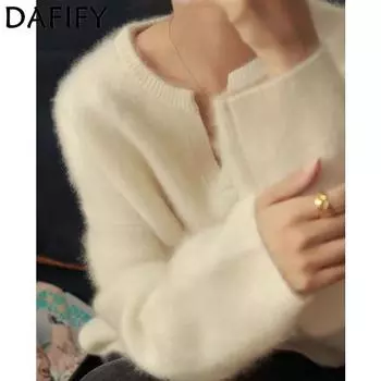 DAFIFY Женская мода повседневная осень-зима однотонный принт длинный рукав V-образный вырез свитера One size бежевый