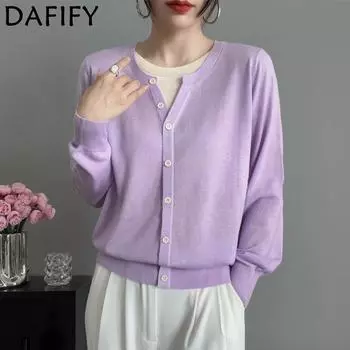 DAFIFY Женская мода повседневная осень-зима однотонный принт длинный рукав О-образный вырез свитера One size оранжево-красный