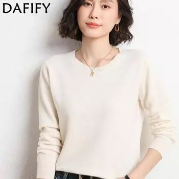 DAFIFY Женская мода повседневная осень-зима однотонный принт длинный рукав О-образный вырез свитера S белый