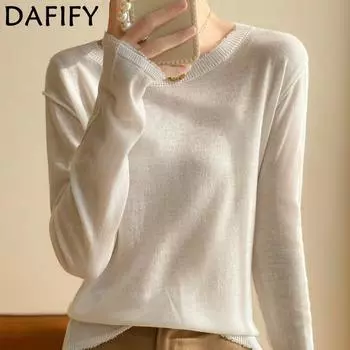 DAFIFY Женская мода повседневная осень-зима однотонный принт длинный рукав О-образный вырез свитера One Size белый