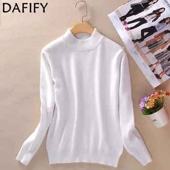 DAFIFY Женская мода повседневная осень-зима однотонный принт длинный рукав полуводолазка свитера S белый