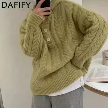 DAFIFY Женская мода повседневная осень-зима однотонный принт длинный рукав с капюшоном свитера Size: One Size хаки