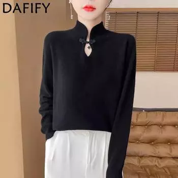 DAFIFY Женская мода повседневная осень-зима однотонный принт длинный рукав полуводолазка свитера S