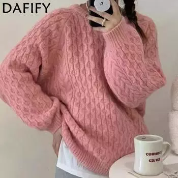 DAFIFY Женская мода повседневная осень-зима однотонный принт длинный рукав О-образный вырез свитера Size: One Size красный