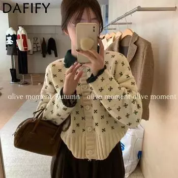 DAFIFY Женская мода повседневная осень-зима однотонный принт длинный рукав поло воротник свитера Size: One Size бежевый