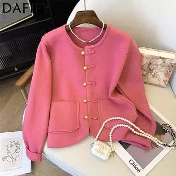 DAFIFY Женская мода повседневная осень-зима однотонный принт длинный рукав О-образный вырез свитера One size розы красного