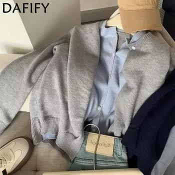 DAFIFY Женская мода повседневная осень-зима однотонный принт длинный рукав О-образный вырез свитера One size серый