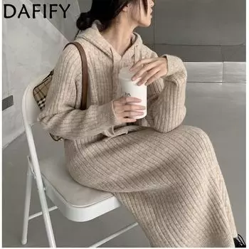 DAFIFY Женская мода повседневная осень-зима однотонный принт длинный рукав с капюшоном свитера One size