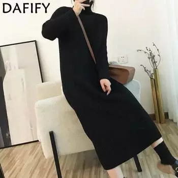 DAFIFY Женская мода повседневная осень-зима однотонный принт длинный рукав высокий ворот свитера One size чёрный