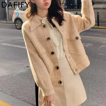 DAFIFY Женская мода повседневная осень-зима однотонный принт длинный рукав поло воротник свитера One Size хаки