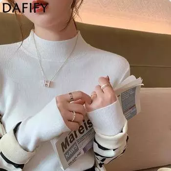 DAFIFY Женская мода повседневная осень-зима однотонный принт длинный рукав полуводолазка свитера One size бежевый