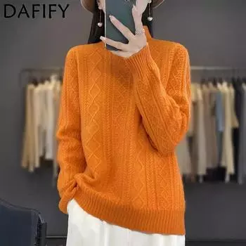 DAFIFY Женская мода повседневная осень-зима однотонный принт длинный рукав полуводолазка свитера S оранжевый
