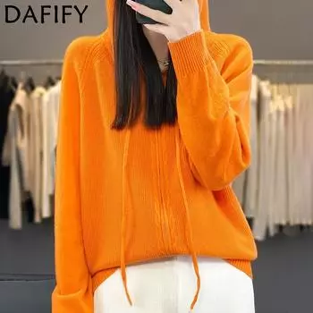 DAFIFY Женская мода повседневная осень-зима однотонный принт длинный рукав с капюшоном свитера S оранжевый